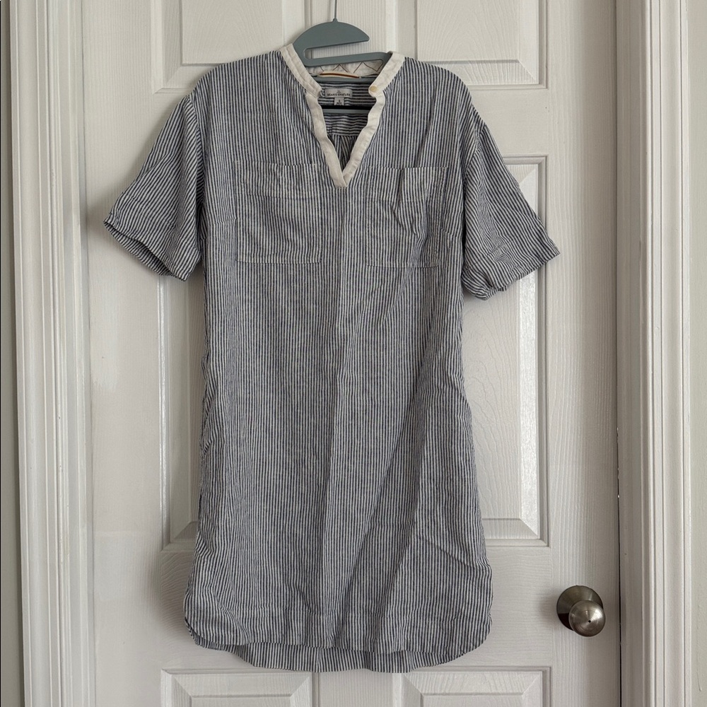 LL Bean Signature Linen Dress Blue Stripe Small
